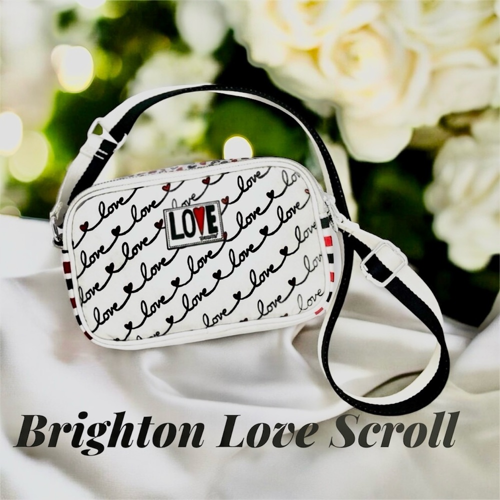 Brighton LOVE SCROLL Canvas Black White Crossbody Bag